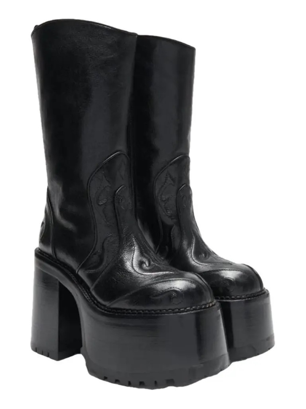 Heaven Marc Jacob’s Chunky Platform Mid-Calf Black Leather Boots - Picture 2 of 2
